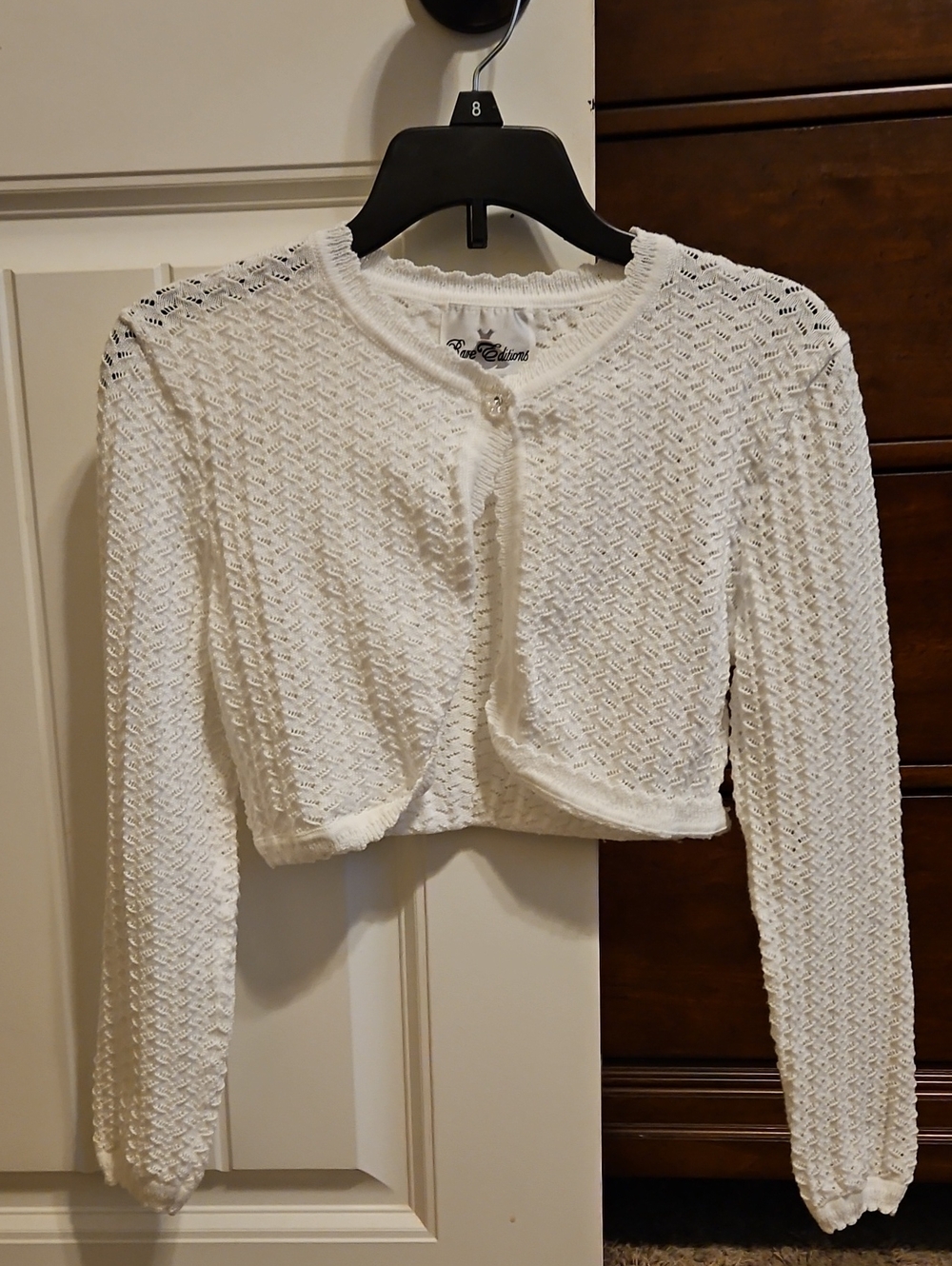 Rare Editions White Openwork Cropped Cardigan